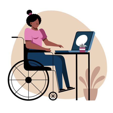 A vector image of a student in a wheelchair while the remote study.のイラスト素材