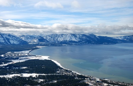 view from heavenly ski resort on South Lake Tahoe in winterの写真素材