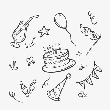 party doodle set art illustration drawingのイラスト素材