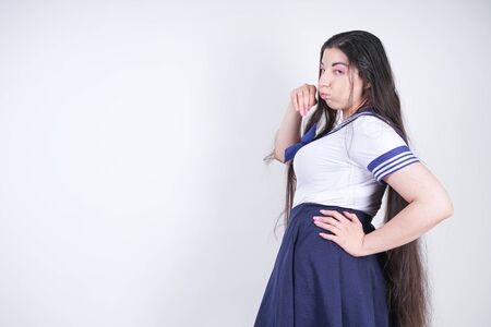 Asian Adult Plus Size Cosplay Woman on White Backgrondの写真素材