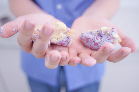 preteen handsome boy refuse to eat unhealthy foodの写真素材