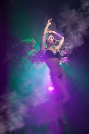 dark angel with the magic big dirty wings in the colorful smokeの写真素材