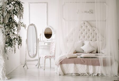 Mirror for make up in wgite room with nobodyの写真素材