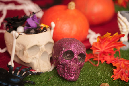 Halloween home decorations for trick or treat with nobody.の写真素材