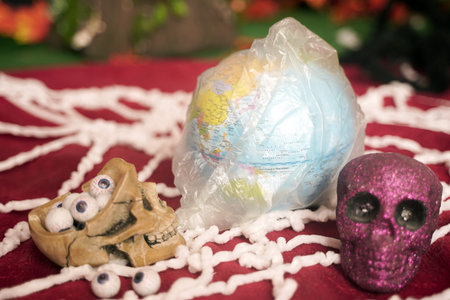Global warming concept. planet earth in the plastic bag.