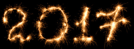 inscription 2017 sparklers on black backgroundの写真素材