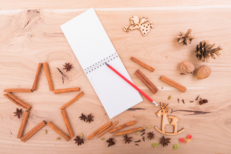New Year's background on a wooden tableの写真素材