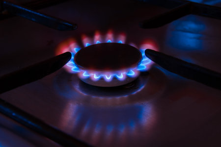burning gas ring stove on the stove