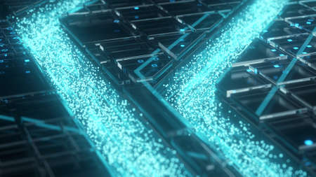 Background design in a modern technological style. Smooth movement of particles along the riverbed. 3D render.の写真素材