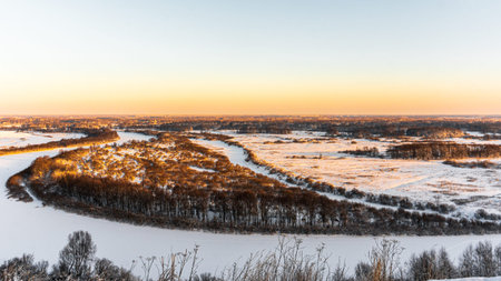 Crown. View from the hill. Winter landscape. The Klyazma River.