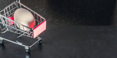 Food cart with white egg, shopping, leather mat. A place for text. Background.の写真素材