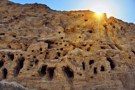 Mountain, hill of river and quarry sand, bird's nests in the sand. At the edge of the mountain you...
