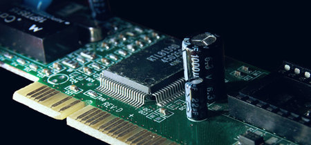 Close up of the board. High-tech production and structure of electronic components, microcircuits and control boards.の写真素材