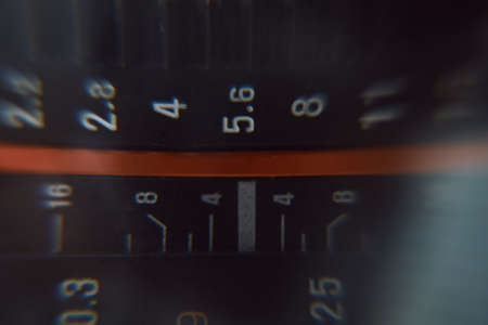 Some of the lenses are close-up, the artistic intent, the blurred edges. Soft selective selective focus. Numbers and values on the lens.の写真素材