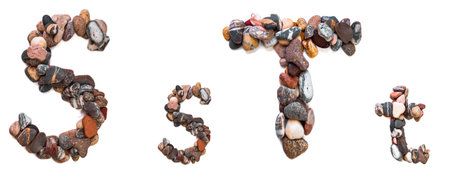 A letter of smooth stones on a white isolated background. Of the river stones lined with a letter,...