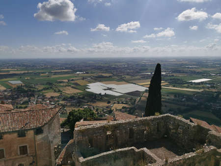 Aerial view over the city of San Gimignano in Italyの写真素材
