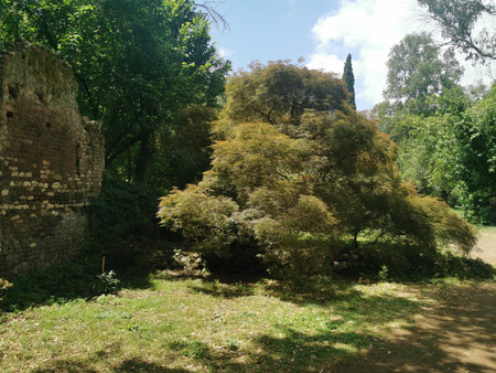 Ninfa Gardens and Sermoneta Castle. Magical and enchanting landscapes.のeditorial素材
