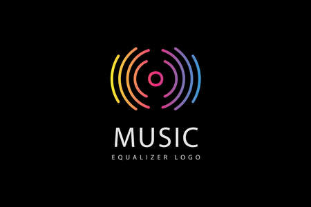 Music equalizer logo. Electronic audio icon. Music wave sign. Vector illustration logo. Music application icon. Player music logos with minimal line art pulse.のイラスト素材