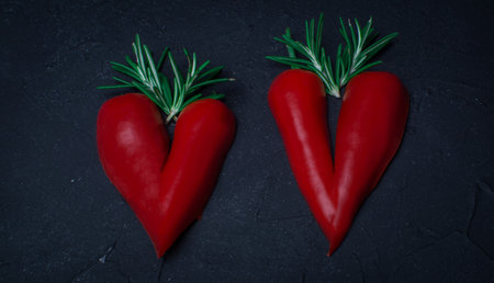 black  background with red chilliの写真素材