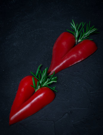 black  background with red chilliの写真素材