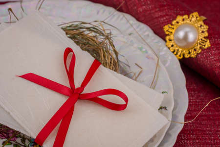Traditional East European Christmas eve wafer with decorationの写真素材
