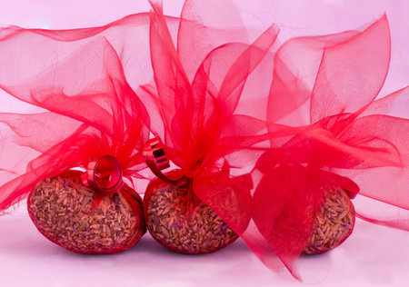 home made a bag of fragrant lavender flower and oilの写真素材