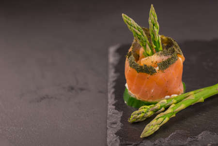 salmon roll with asparagusの写真素材