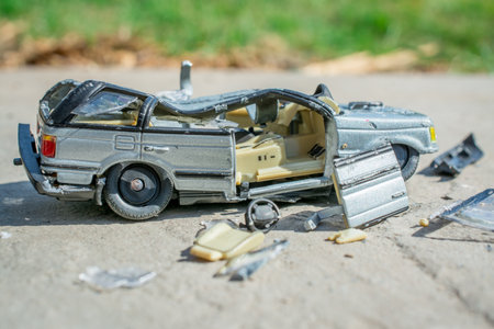 cars accident crash on road insurance case, broken toys carの写真素材