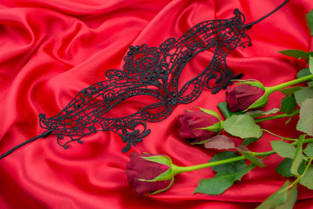 red  sexy background with flowers and mask for Valentines dayの写真素材