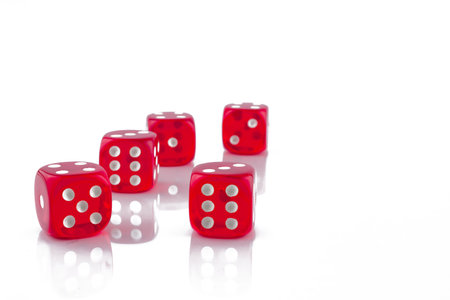 photo of red casino dice on white backgroundの写真素材
