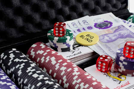 Stacks of poker chips as a background, Colourful casinoの写真素材