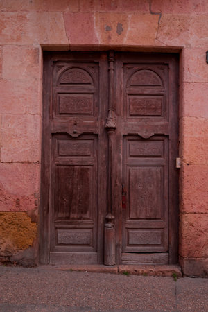 Old wooden door in the city of Essaouria, Moroccoの写真素材