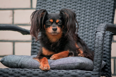 Long-haired chihuahua dog sitting on a chair.
