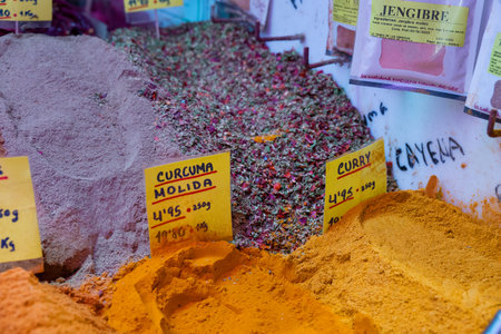 Colorful spices at the spice bazaar in Istanbul, Turkey.の写真素材