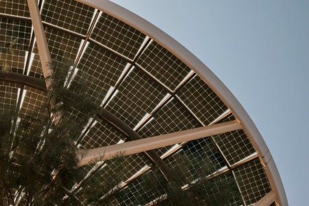 Solar panel on the roof of a building in Dubai, United Arab Emiratesの写真素材
