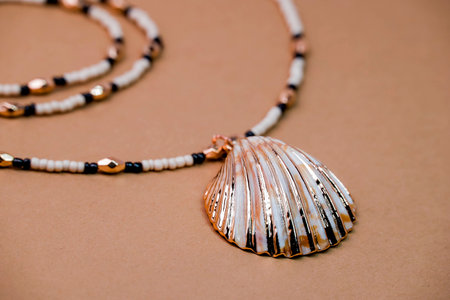 necklace on a brown background close-up, beautiful photo digital picture