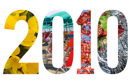 New Year 2010 showing seasons of the year ahead - on whiteの写真素材