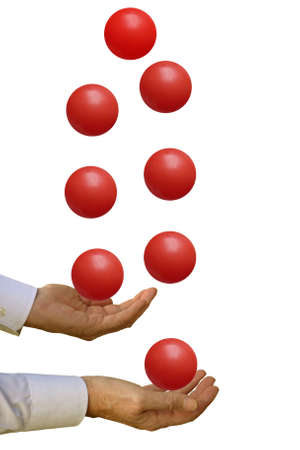 Juggling - man in business shirt with impossible task, on whiteの写真素材