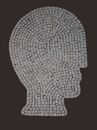Mosaic head in pavement, Vinci, Italyの写真素材
