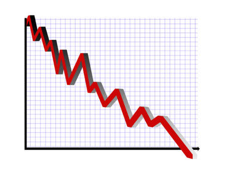 3d effect downward financial graph, isolated over whiteの写真素材