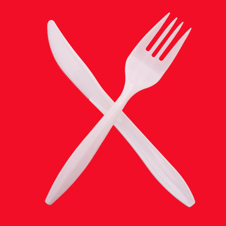 Crossed cutlery - white on red
