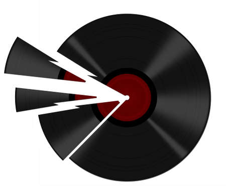 Broken black vinyl record with shards, white backgroundの写真素材