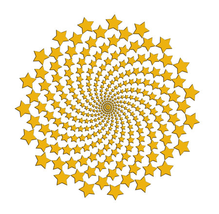 Spiral of gold stars - mathematical beautiful patternの写真素材