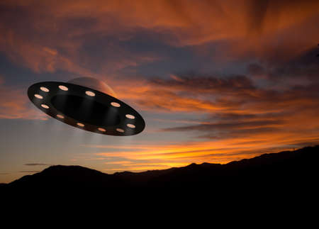 Alien space ship aka ufo at sunsetの写真素材