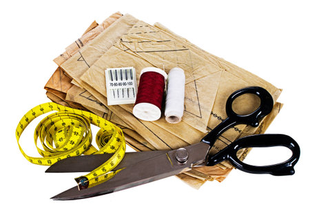 Dressmaking scissors, pattern, equipment