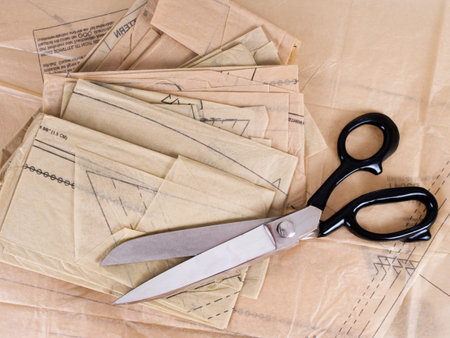 Dressmaking pattern, scissors