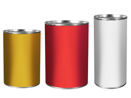 Assorted food tin cans, isolated 