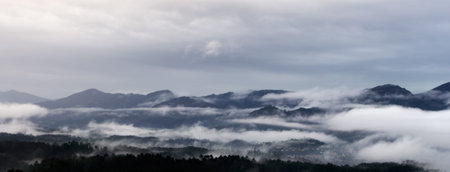 Lunigiana, north Tuscany, Italy - early morning mist fills the valleys 