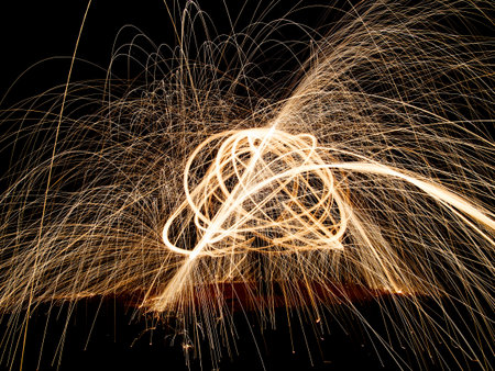 On the beach  Light painting photography technique の写真素材