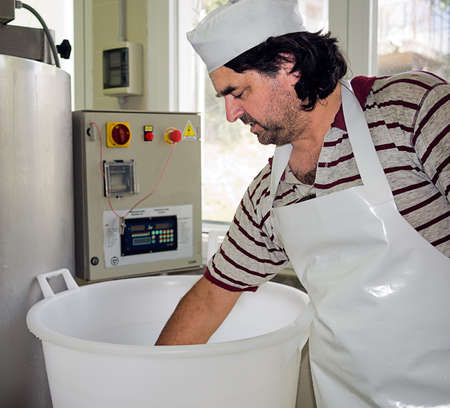 The expert checks the cheese  Focus on man, not machinery の写真素材